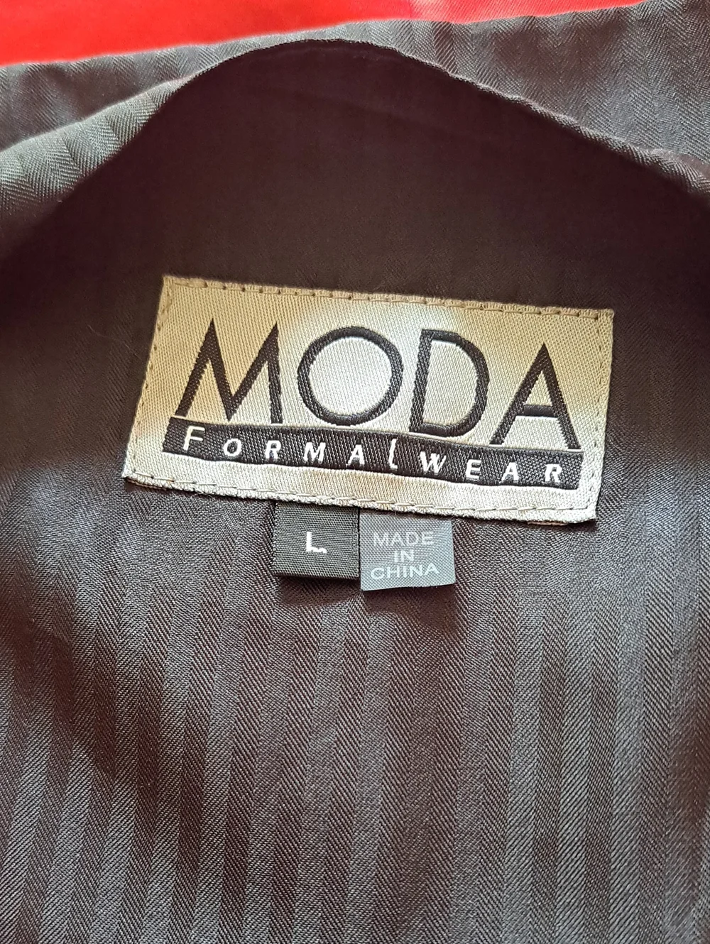 Moda Black Satin Formal Vest with Red Trim